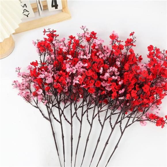 New 8Pcs Babys Breath Fake Artificial Flowers, Real Touch Red Pink Mix and Match - Picture 6 of 7